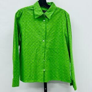 Talbots Women’s Button Down Blouse Shirt Size M Petite Green Eyelet Long Sleeve